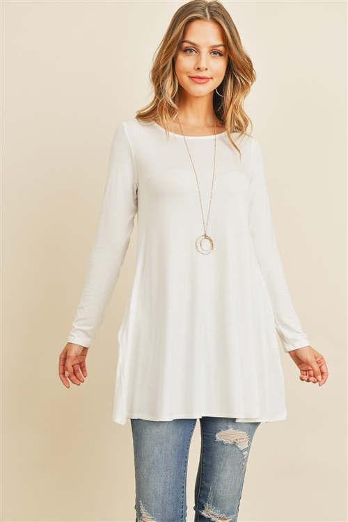 S11-9-1-RFT2001LS-RSJ-IV - SOLID LONG SLEEVED ROUND NECK KNOT TOP- IVORY 1-2-2-2