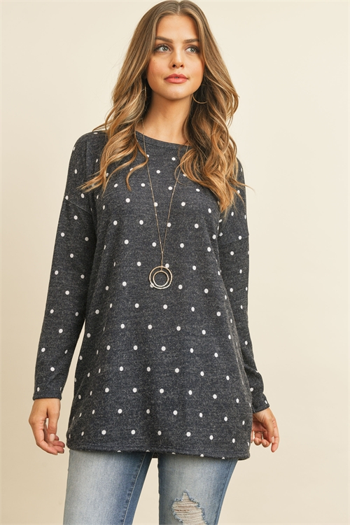 S12-8-2-RFT2007-RPD026-NVW NAVY WHITE POLKA DOT LONG SLEEVED TUNIC TOP 1-2-2-2