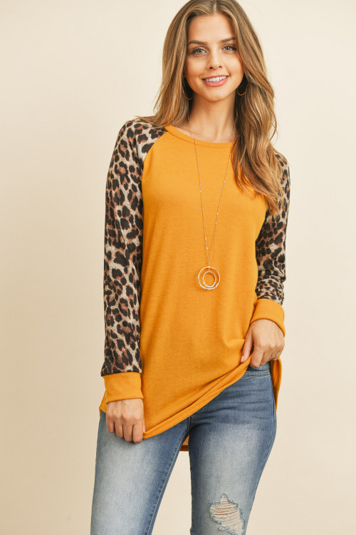 S10-20-4-RFT2011HC-RAP002C-MU MUSTARD BROWN LONG SLEEVE LEOPARD RAGLAN HACCI TOP 1-2-2-2