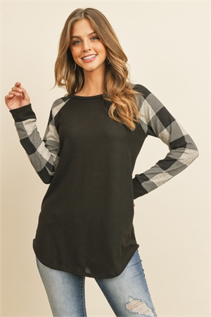 S14-1-3-RFT2011HC-RPL010C-BKOT-1 - CHECKER PLAID RAGLAN TOP- BLACK OATMEAL 2-0-0-0