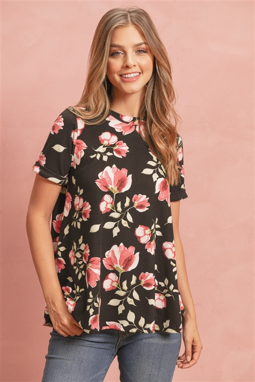 S13-8-4-RFT2015-RFL029-BK-1 - LIGHTWEIGHT FLORAL SWING TOP- BLACK 1-2-2-1