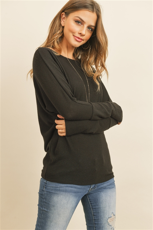 SA-0-3-RFT2026-BHC-BK-1 - LONG SLEEVE BRUSHED HACCI DOLMAN TOP- BLACK 1-2-0-2