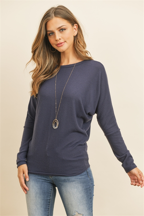 S9-6-1-RFT2026-BHC-NV - LONG SLEEVE BRUSHED HACCI DOLMAN TOP- NAVY 1-2-2-2