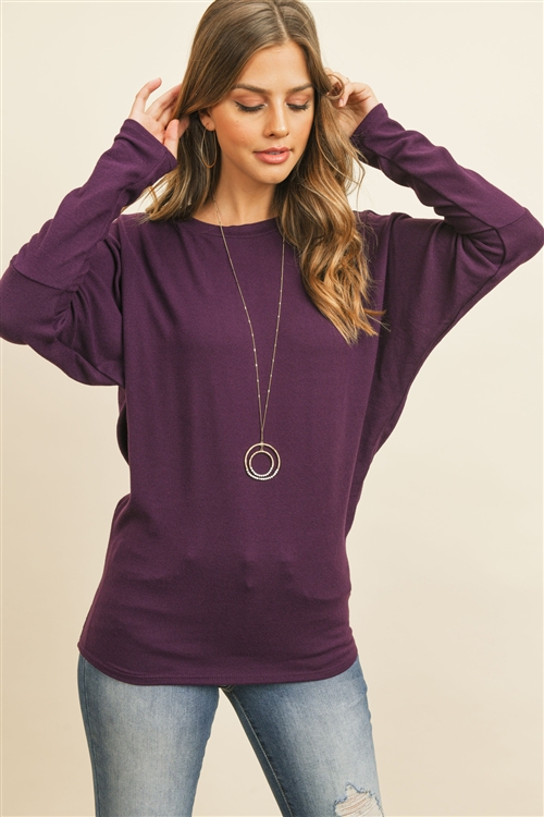S12-4-1-RFT2026-BHC-PLM - LONG SLEEVE BRUSHED HACCI DOLMAN TOP- PLUM 1-2-2-2
