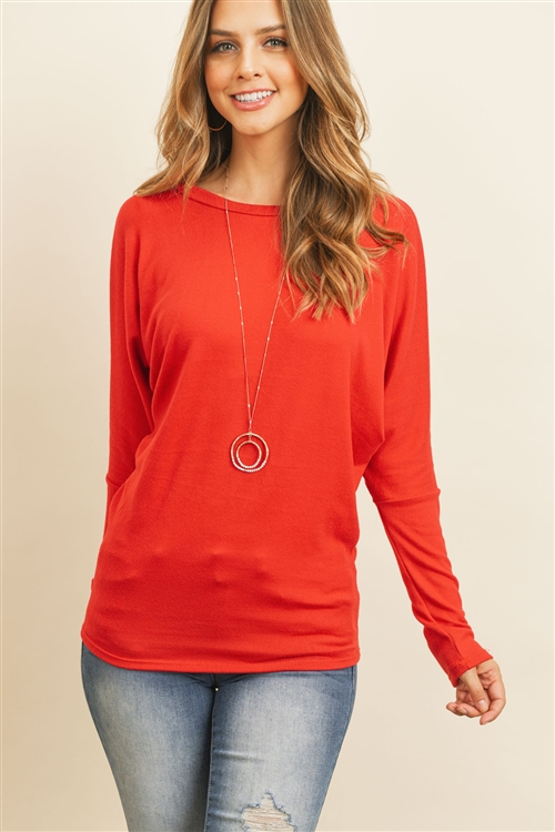 S10-6-3-RFT2026-BHC-RD - LONG SLEEVE BRUSHED HACCI DOLMAN TOP- RED 1-2-2-2