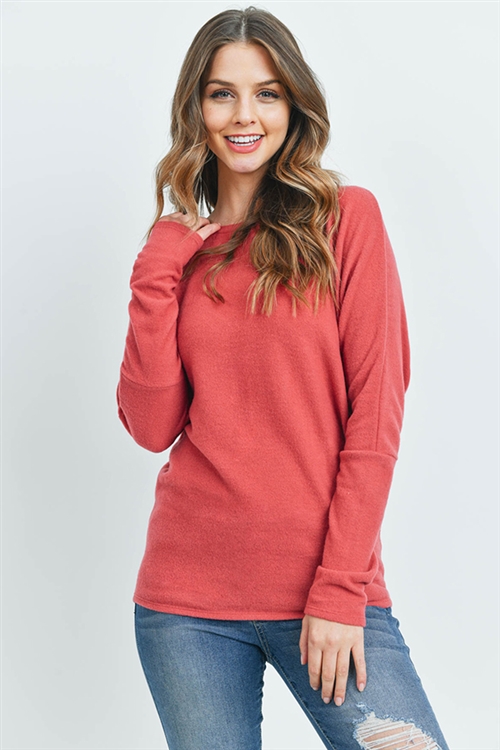 S14-9-3-RFT2026-BHC-RST-1 - LONG SLEEVE BRUSHED HACCI DOLMAN TOP- RUST 0-2-2-2