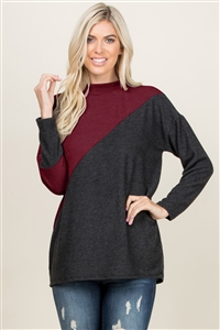 S4-2-2-RFT2030-RSW013-BU-1 - TWO TONE DROP SHOULDER SWEATER - BURGUNDY 0-0-2-2