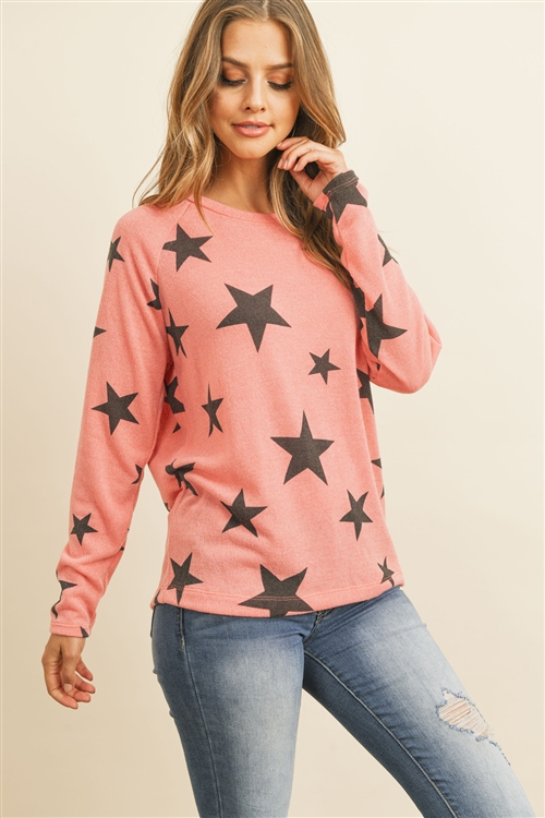 S8-14-2-RFT2032-RPR005-CRLCHL-1 - LIGHTWEIGHT STAR PRINT PULLOVER- CHARCOAL/NEW/RUST 1-1-2