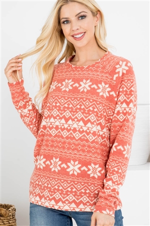 BLK-6-3-RFT2032-RPR066-RSTKHK-A -BOHO PRINT LONG SLEEVED TOP-RUST/KHAKI 2-8-1-2