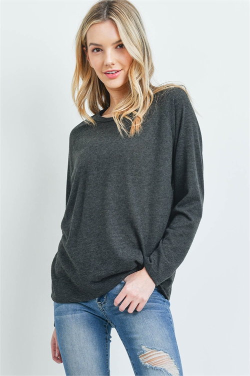 S9-1-3-RFT2032HC-CHL-2 - LONG SLEEVED SOLID HACCI TOP- CHARCOAL 1-1-2-1