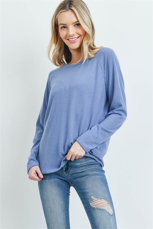 S4-3-4-RFT2032HC-DNM-1 - LONG SLEEVED SOLID HACCI TOP- DENIM 0-0-1-3