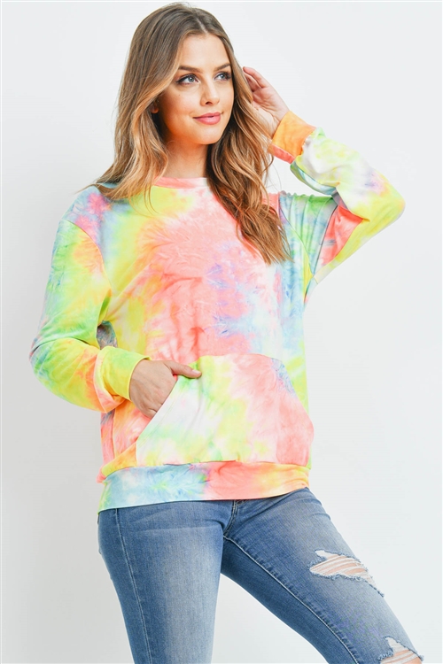 S4-7-4-RFT2036-RTD001-BL-1 - TIE DYE POCKET PULLOVER COLLECTION TOP- BLUE 4-2-2-1
