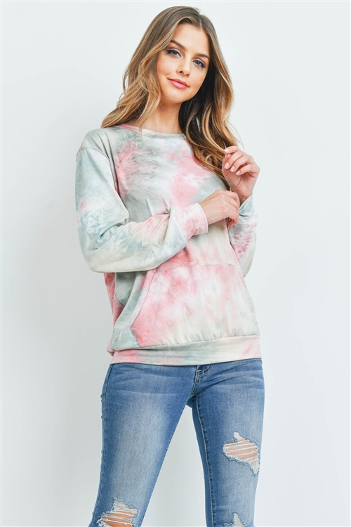 S13-10-4-RFT2036-RTD001-MVSG - TIE DYE POCKET PULLOVER TOP- MAUVE/SAGE 1-2-2-2