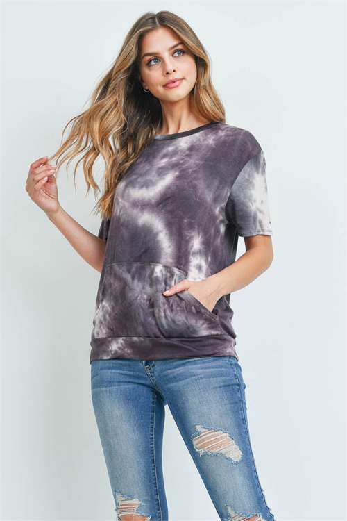 C4-A-3-RFT2036-RTD007SS-MCSTN - SHORT SLEEVES TIE DYE KANGAROO POCKET TOP- MOCHA STONE 1-2-2-2