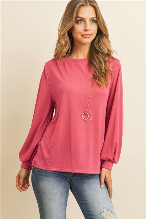 S10-16-3-RFT2038-RSW024-FCH-2 - PUFF SLEEVED BOATNECK HACCI TOP- FUCHSIA 0-0-0-3