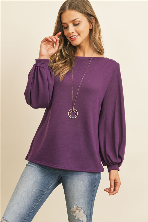 S10-3-3-RFT2038-RSW024-PPL - PUFF SLEEVED BOATNECK HACCI TOP- PURPLE 1-2-2-2