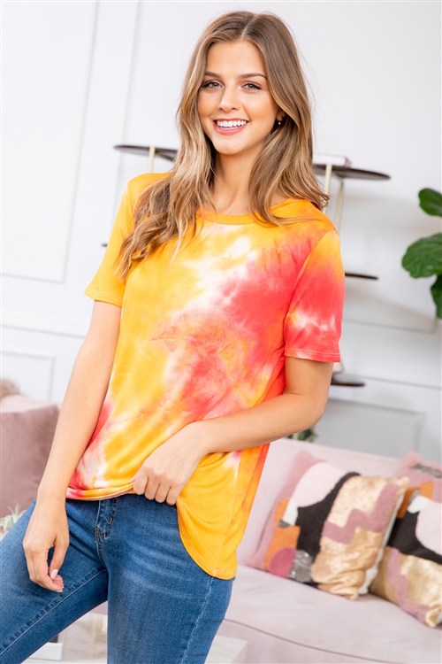 S10-15-2-RFT2041-RTD005-CRL-2 - TIE DYE CREW NECK TOP- CORAL 0-1-4-1