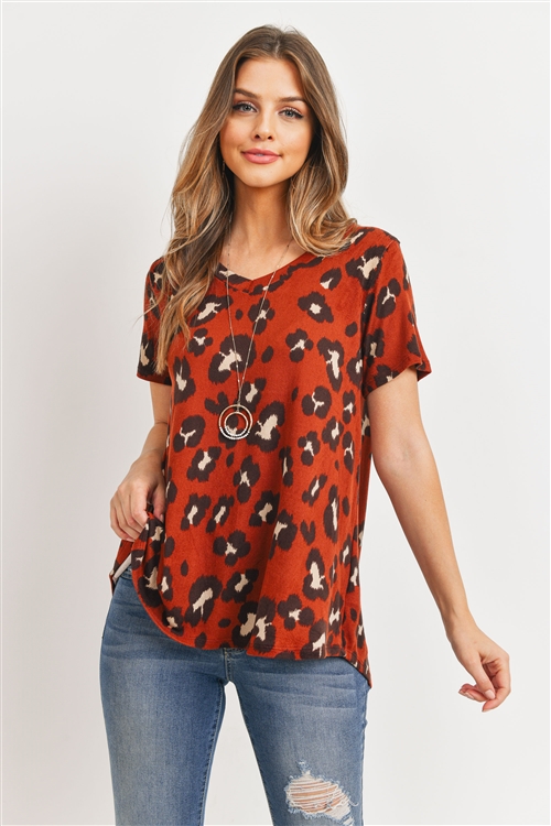 S16-12-1-RFT2051-RAP017-RSTCMB-1 - V-NECK LEOPARD PRINT TOP- RUST COMBO 0-2-0-2