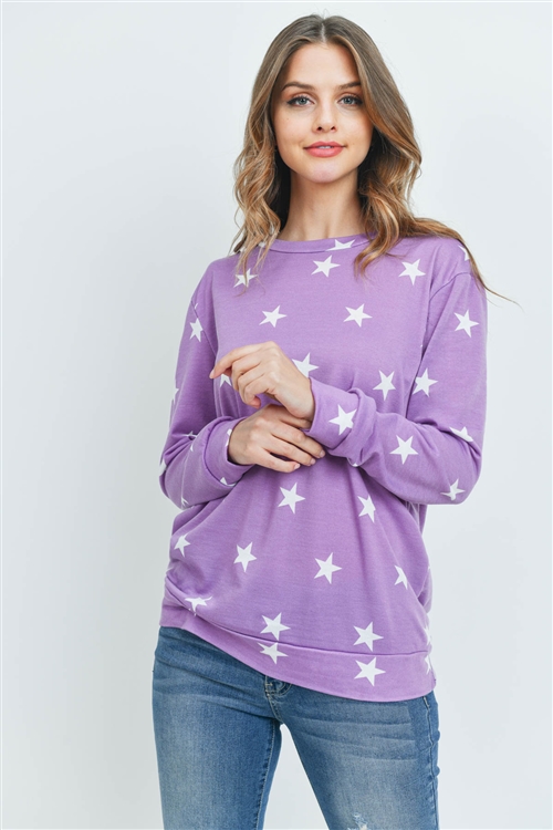 S12-9-2-RFT2052-RPR029-LVDWT - STAR PRINT LONG SLEEVE PULLOVER- LAVANDER/WHITE 1-2-2-2