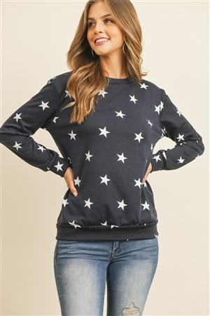 S6-2-3-RFT2052-RPR029-NVIV-2 - STAR PRINT LONG SLEEVE PULLOVER- NAVY IVORY 3-3-0-0