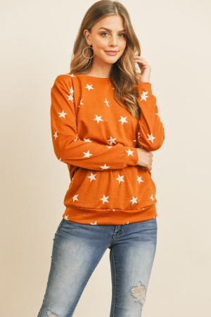 S10-1-3-RFT2052-RPR029-TRWT-4 - STAR PRINT LONG SLEEVE PULLOVER- TERRACOTA WHITE 0-3-0-0