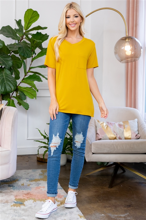 S10-11-3-RFT2056-DTYB-YW-2 - V-NECK POCKET TOP- YELLOW-1-3-2-2