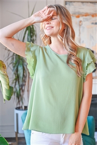 S11-7-3-RFT2063-BC-SG-1 - SOLID RUFFLE BLOUSE- SAGE 6