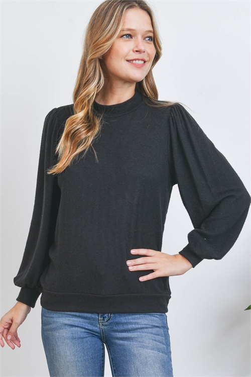 S15-10-1-RFT2065-RSW008-BK - PUFF SLEEVE BRUSHED HACCI TOP- BLACK 1-2-2-2