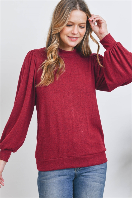 S12-10-1-RFT2065-RSW008-DKRB - PUFF SLEEVE BRUSHED HACCI TOP- DARK RUBY 1-2-2-2