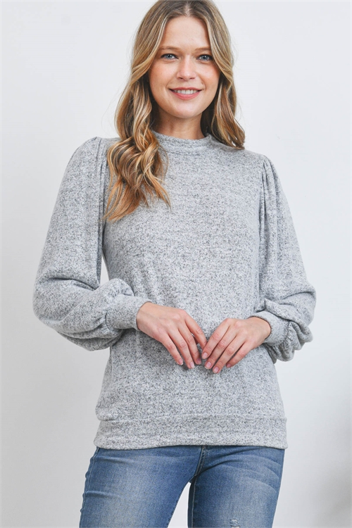 S13-12-3-RFT2065-RSW008-HG-2 - PUFF SLEEVE BRUSHED HACCI TOP- HEATHER GREY 0-3-1-2