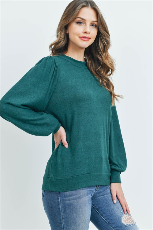 S11-19-1-RFT2065-RSW008-HTGN - PUFF SLEEVE BRUSHED HACCI TOP- HUNTER GREEN 1-2-2-2