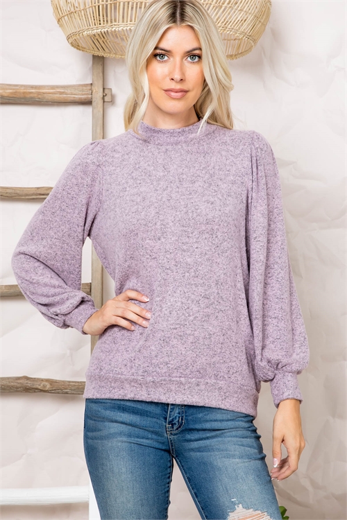 S9-20-4-RFT2065-RSW008-MV-1 - PUFF SLEEVE BRUSHED HACCI TOP- MAUVE 0-2-1-2