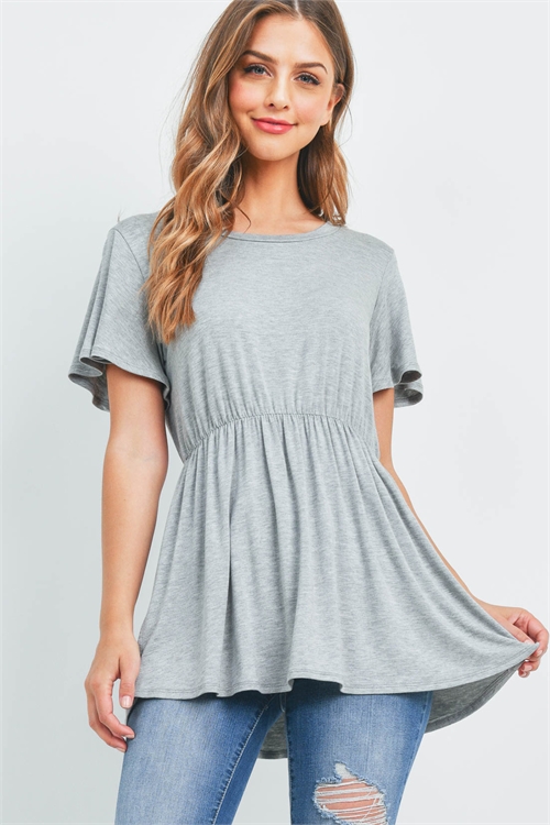 S15-4-4-RFT2070-RSJ-HG - FLUTTER SLEEVE EMPIRE TOP- HEATHER GREY 1-2-2-2