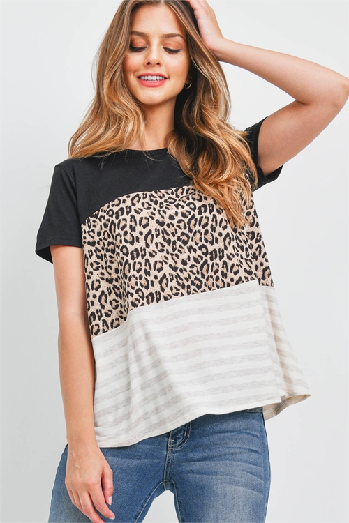 S9-11-3-RFT2076-RAP041-RS008-BK BLACK LEOPARD STRIPE COLOR BLOCK TOP 1-2-2-2