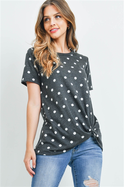 S8-11-3-RFT2079-RPD009-BKWT - POLKA DOT KNOT TOP- BLACK/WHITE 2-2-2