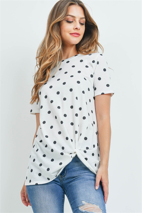 S5-3-4-RFT2079-RPD009-IVBK - POLKA DOT KNOT TOP- IVORY/BLACK 1-2-2-2