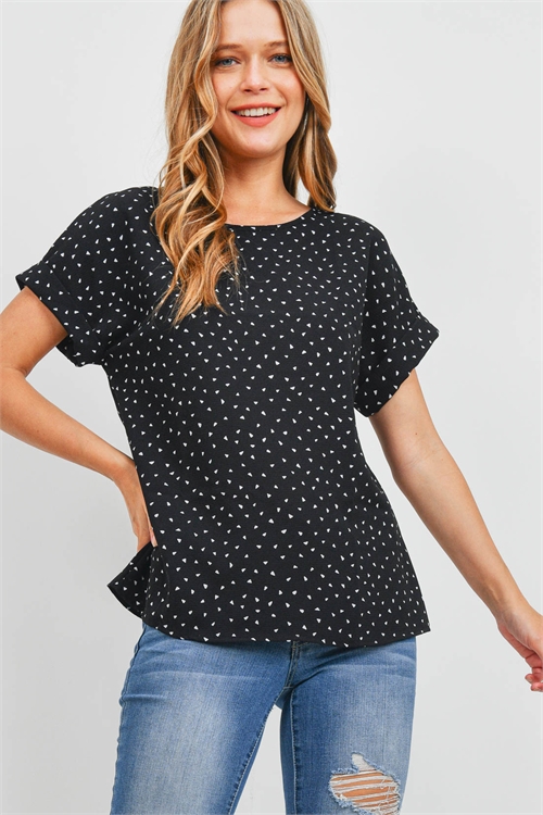 S14-6-3-RFT2095-RPR014-BK - CUFF SLEEVE PRINT BLOUSE- BLACK 1-2-2-2