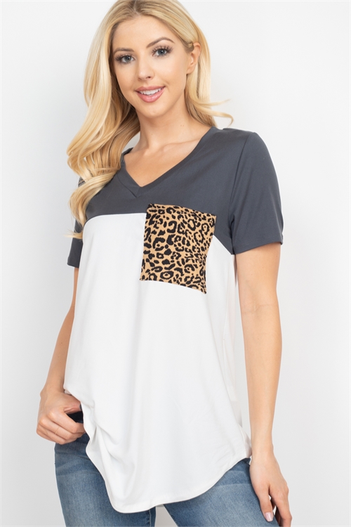 S14-7-3-RFT2106-RAP082C-CMT-1 - LEOPARD POCKET COLOR BLOCK TOP- CEMENT 0-4-0-2