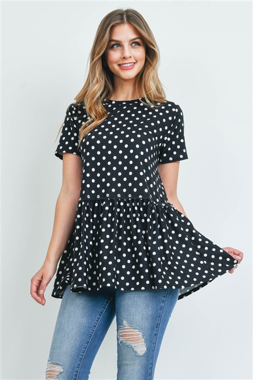 S15-11-5-RFT2113-RPD020-BK-1 - POLKA DOTS RUFFLED HEM TOP- BLACK 2-2