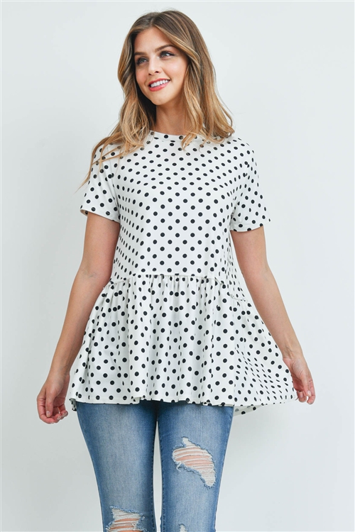 S15-11-5-RFT2113-RPD020-IV-1 - POLKA DOTS RUFFLED HEM TOP- IVORY 2-2-2