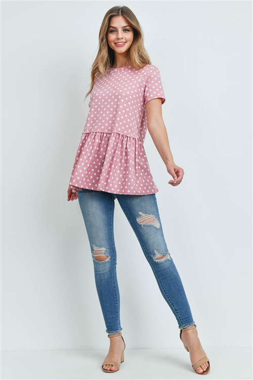 S15-11-5-RFT2113-RPD020-LTMV-1 - POLKA DOTS RUFFLED HEM TOP- LIGHT MAUVE 2-1-2