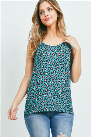 SA4-4-3-RFT2125-RAP022-TL - LEOPARD PRINT POCKET TANK TOP- TEAL 1-2-2-2