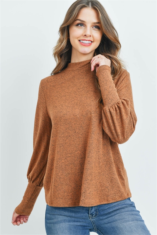 S11-10-4-RFT2187-RSW008-AMBR - PUFF SLEEVE MOCK NECK TOP- AMBER 1-2-2-2