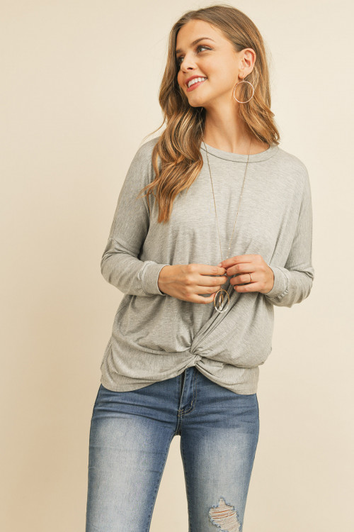 S14-12-3-RFT2249-RSJ-HG HEATHER GRAY SOLID LONG SLEEVED ROUND NECK KNOT TOP 1-2-2-2