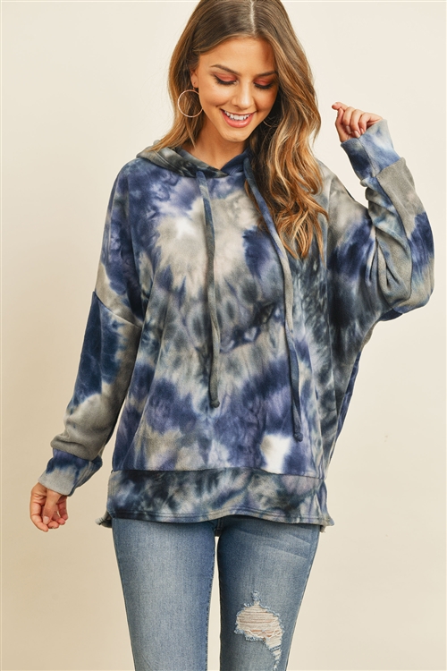 S12-8-3-RFT2302-RTD056-NV - TIE DYE LONG SLEEVE SELF TIE HOODIE- NAVY 1-2-2-2