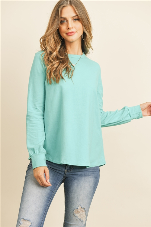 S9-16-2-RFT2410-CT-DKMNT - LONG SLEEVE ROUND NECK SOLID TOP- DARK MINT 1-2-2-2