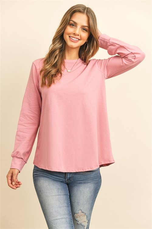 S10-19-2-RFT2410-CT-DKR - LONG SLEEVE ROUND NECK SOLID TOP- DARK ROSE 1-2-2-2