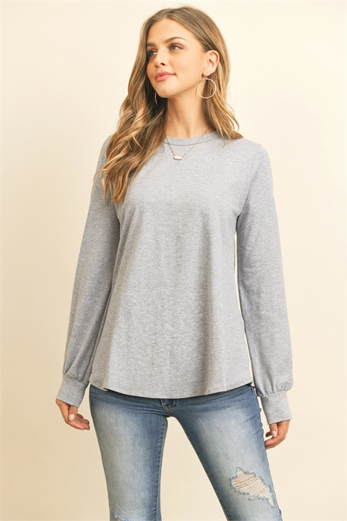 S10-16-1-RFT2410-CT-HG - LONG SLEEVE ROUND NECK SOLID TOP- HEATHER GREY 1-2-2-2