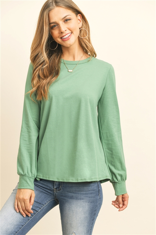 S9-16-2-RFT2410-CT-SG - LONG SLEEVE ROUND NECK SOLID TOP- SAGE 1-2-2-2