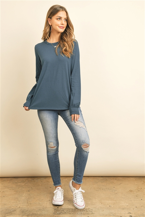 S10-16-1-RFT2410-CT-TL - LONG SLEEVE ROUND NECK SOLID TOP- TEAL 1-2-2-2
